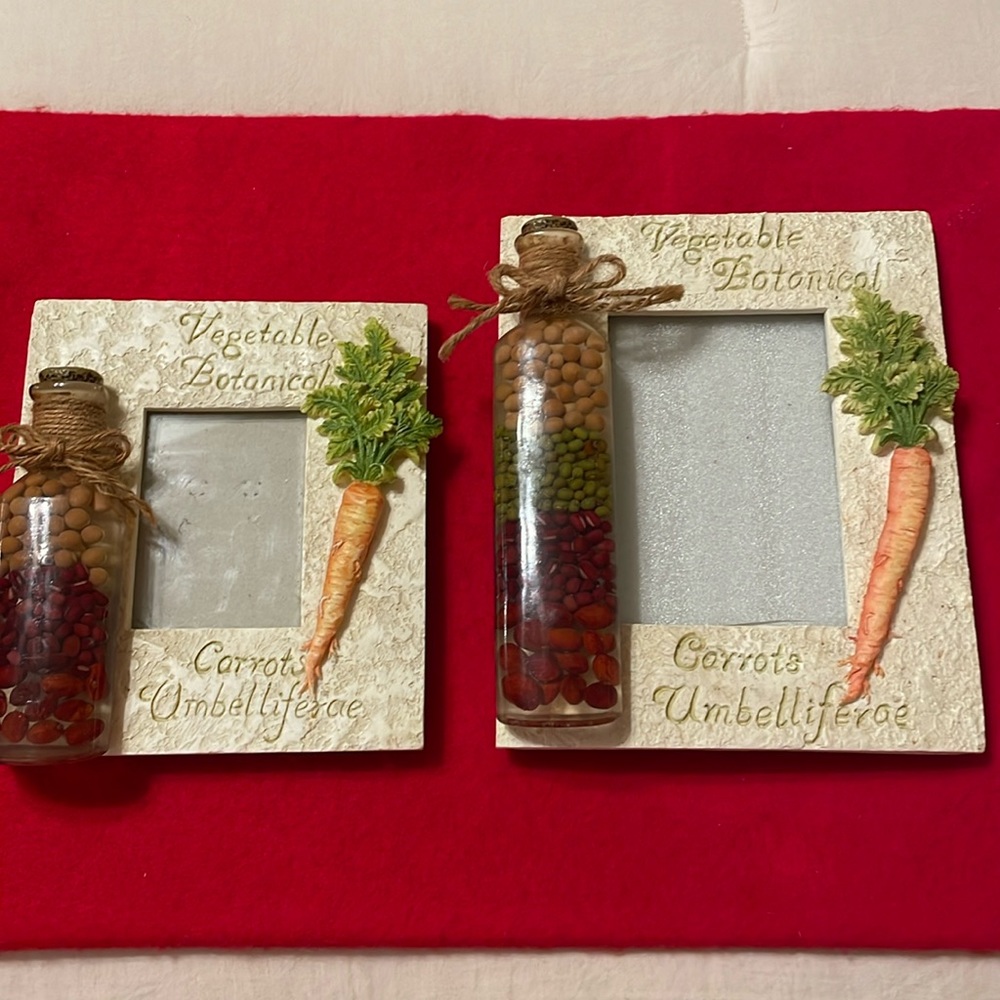 Set of 2 Vintage Vegan Picture Frames-Cream/Orange-Sizes: Small & Medium